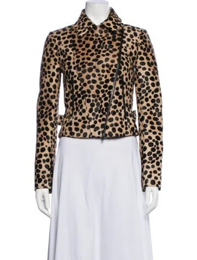 Pre-owned Alaïa Calf Hair Animal Print Biker Jacket In Neutrals