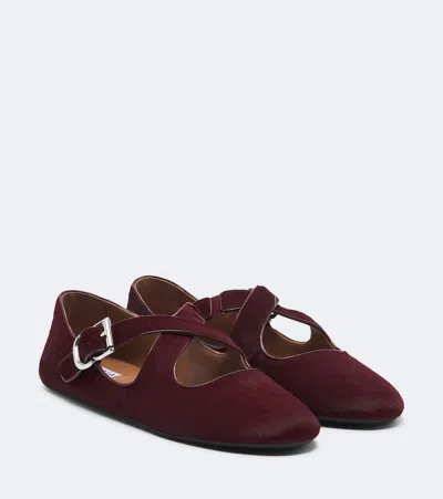 Alaïa Calf Hair Ballet Flats In Burgundy