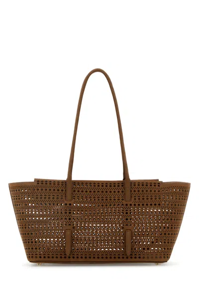 Alaïa Alaia Camel Nubuck Neo Mina 32 Shoulder Bag In Brown