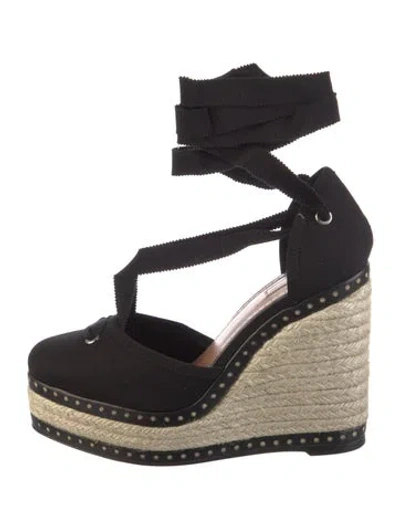 Pre-owned Alaïa Canvas Colorblock Pattern Espadrilles In Black