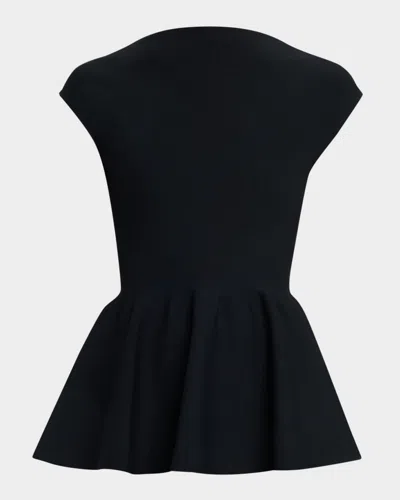 Alaïa Cap-sleeve Peplum Top In Black