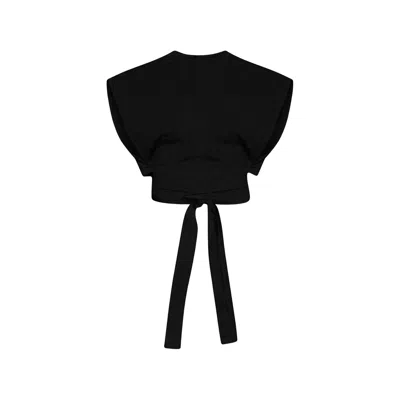 Alaïa Cap Sleeves Crop Top In Black