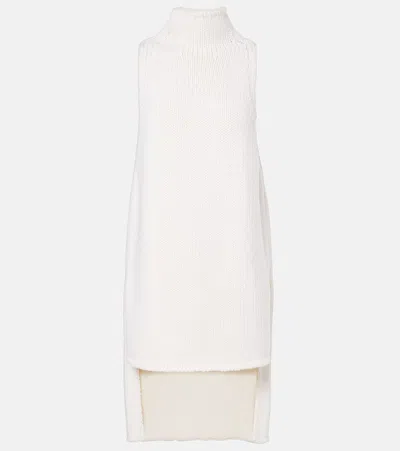 Alaïa Caped Wool Turtleneck Top In White