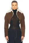 Alaïa Cropped Shearling Jacket In Blanc & Brun