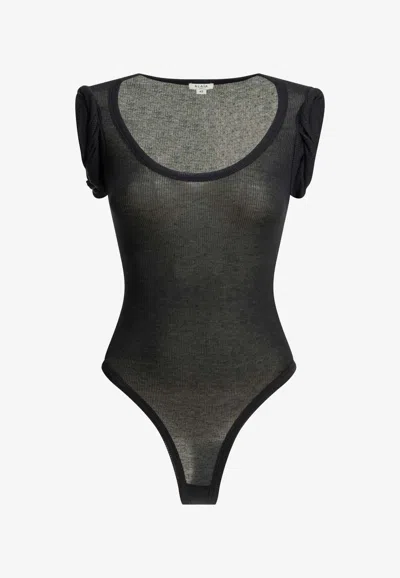 Alaïa Cashmere Blend Ribbed Bodysuit In Black