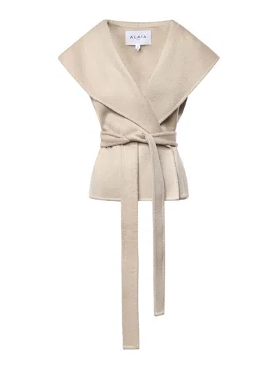 Alaïa Cashmere Hooded Jacket In Neutral