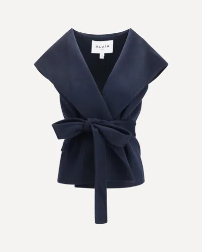 Alaïa Cashmere Hooded Jacket In Blue