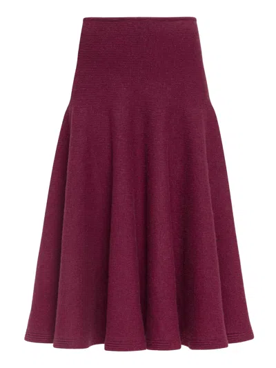 Alaïa Cashmere Knit Flare Skirt In Burgundy