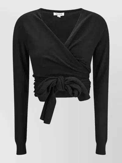 Alaïa Cashmere Wrap Knitted Top In Black