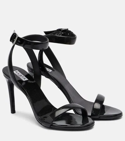Alaïa Chain Trompe L'ail Patent Leather Sandals In Black
