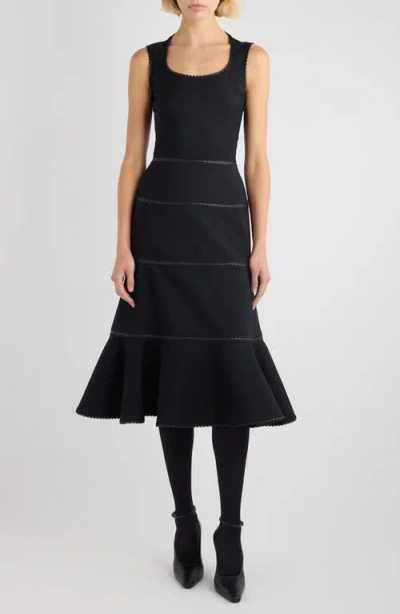 Alaïa Charnière Stretch Virgin Wool & Leather Dress In Black