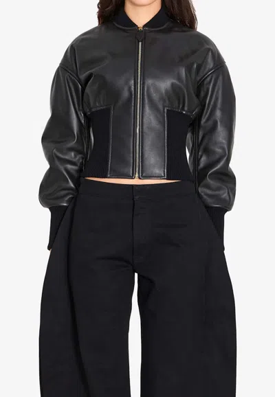 ALAÏA CINCHED CROPPED BOMBER JACKET
