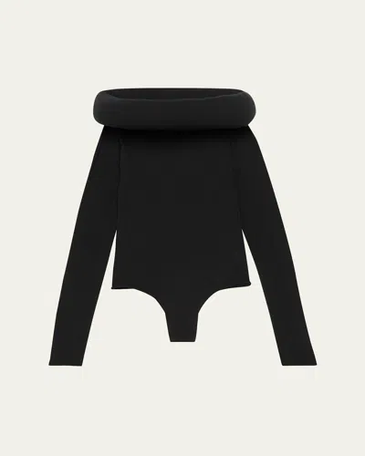 Alaïa Circle Padded Hooded Bodysuit In Black