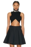 Alaïa Black Circular Rib Crop Tank Top In Noir