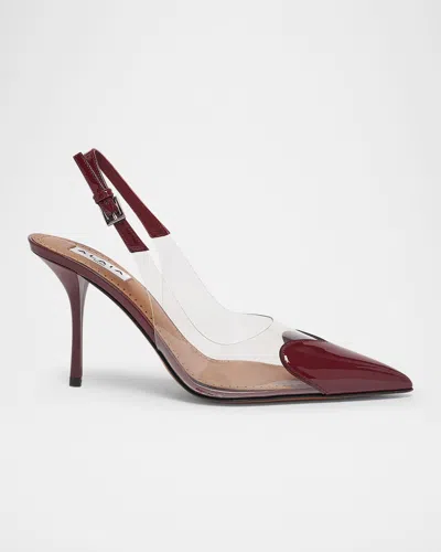 Alaïa Clear Patent Heart-toe Slingback Pumps In Rouge