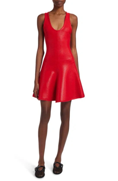 Alaïa Scoop-neck Sleeveless Foiled Rib Knit Mini Dress In Rouge Alaia