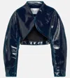 Alaïa Coated Wool Cropped Jacket In Blue