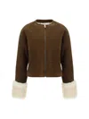 Alaïa Womens Blanc Brun Collarless Shearling-cuffed Suede Jacket In Brown