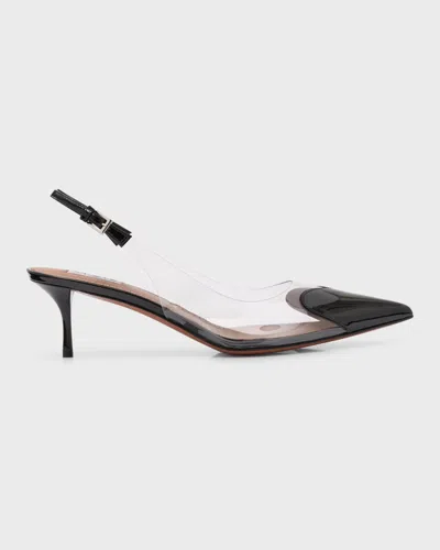 Alaïa Le Coeur Black Patent Leather High Slingback In Animal Print
