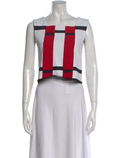 Pre-owned Alaïa Colorblock Pattern Square Neckline Crop Top In White