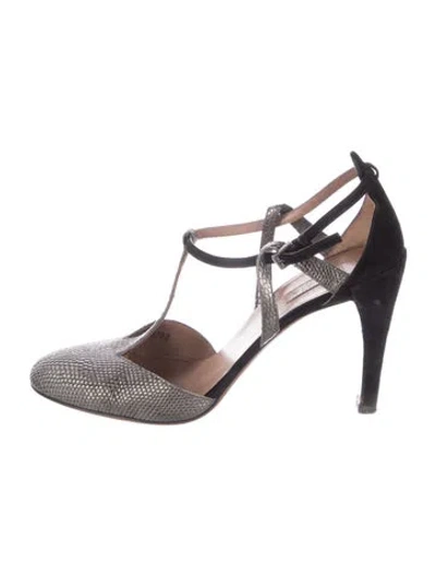 Pre-owned Alaïa Colorblock Pattern T-strap Pumps In Gray
