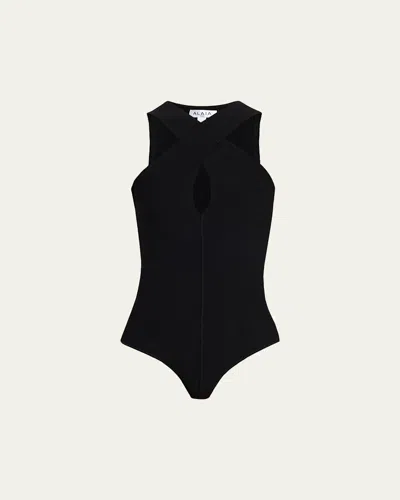 Alaïa Compact Crossover Bodysuit In Black