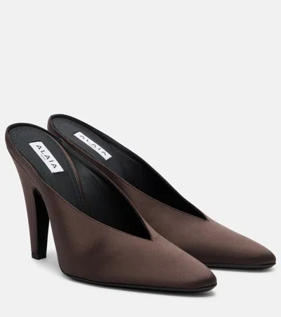 Alaïa Cone Satin Mules In Brown