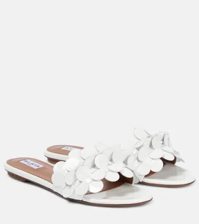 Alaïa Confetti Flat Slide Sandals In 010 Blanc Optiqu