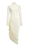 Alaïa Draped Merino Wool Midi Dress In Ivory