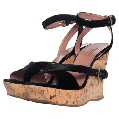 Pre-owned Alaïa Alaia, Cork Wedge With Black Velvet