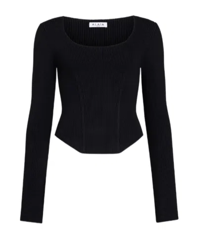 Alaïa Corset Wool Top In Black