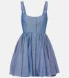 Alaïa Corset Cotton And Linen Minidress In Blue