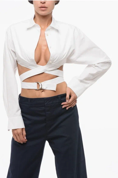 Alaïa Cotton Crop Shirt With Lace-up Detail