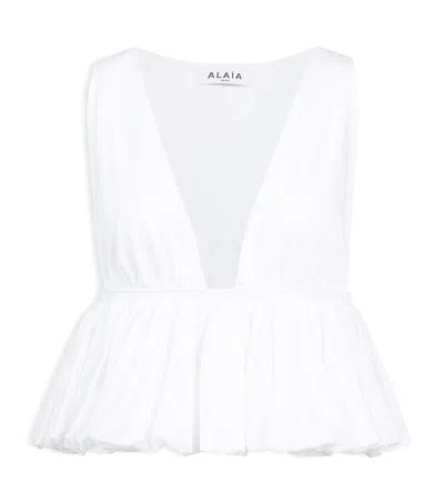 Alaïa Cotton Cropped Peplum Top In Animal Print