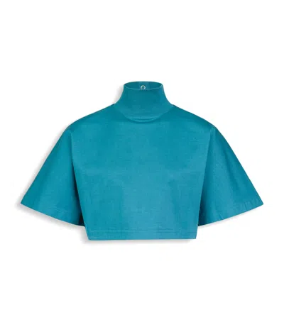 Alaïa Cotton Cropped T-shirt In Blue