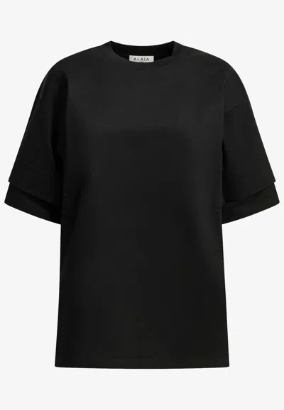 Alaïa Cotton Jersey Crew-neck T-shirt In Black