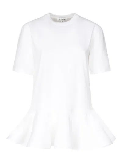 Alaïa Peplum T-shirt With Draped Hem Detail In White
