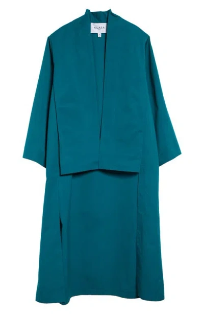 Alaïa Cotton Poplin Drop Tail Coat In Blue