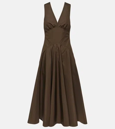Alaïa Cotton Poplin Midi Dress In Café