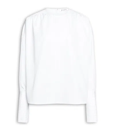 Alaïa Cotton Poplin Ruched Blouse In White