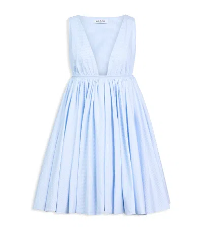 Alaïa Cotton Stripe Skater Mini Dress In Blue