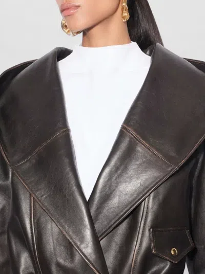 Alaïa Cotton T Shirt High Neck Relaxed Fit In Brown