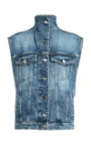 Alaïa Womens Alaia High-neck Faded-wash Regular-fit Denim-blend Vest In Blue