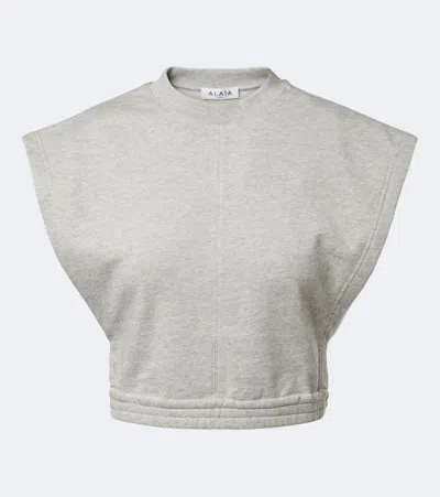 Alaïa Cotton-blend Fleece Crop Top In Gray