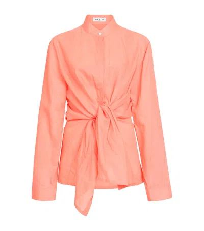 Alaïa Cotton-linen Tie Detail Shirt In Pink