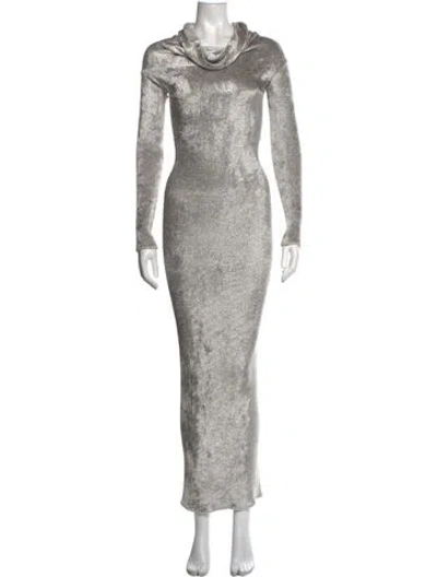 Pre-owned Alaïa Cowl Neck Long Dress In Grey