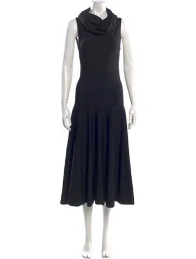Pre-owned Alaïa Cowl Neck Midi Length Dress In Black