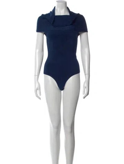 Pre-owned Alaïa Cowl Neck Short Sleeve Bodysuit In Blue