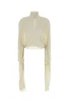 Alaïa Crepe Cropped Blouse High Neck Tie In Neutral
