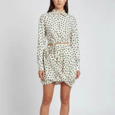 Pre-owned Alaïa Cream Polka Dot Print Silk Knot Detail Top & Skirt Set S/m In White